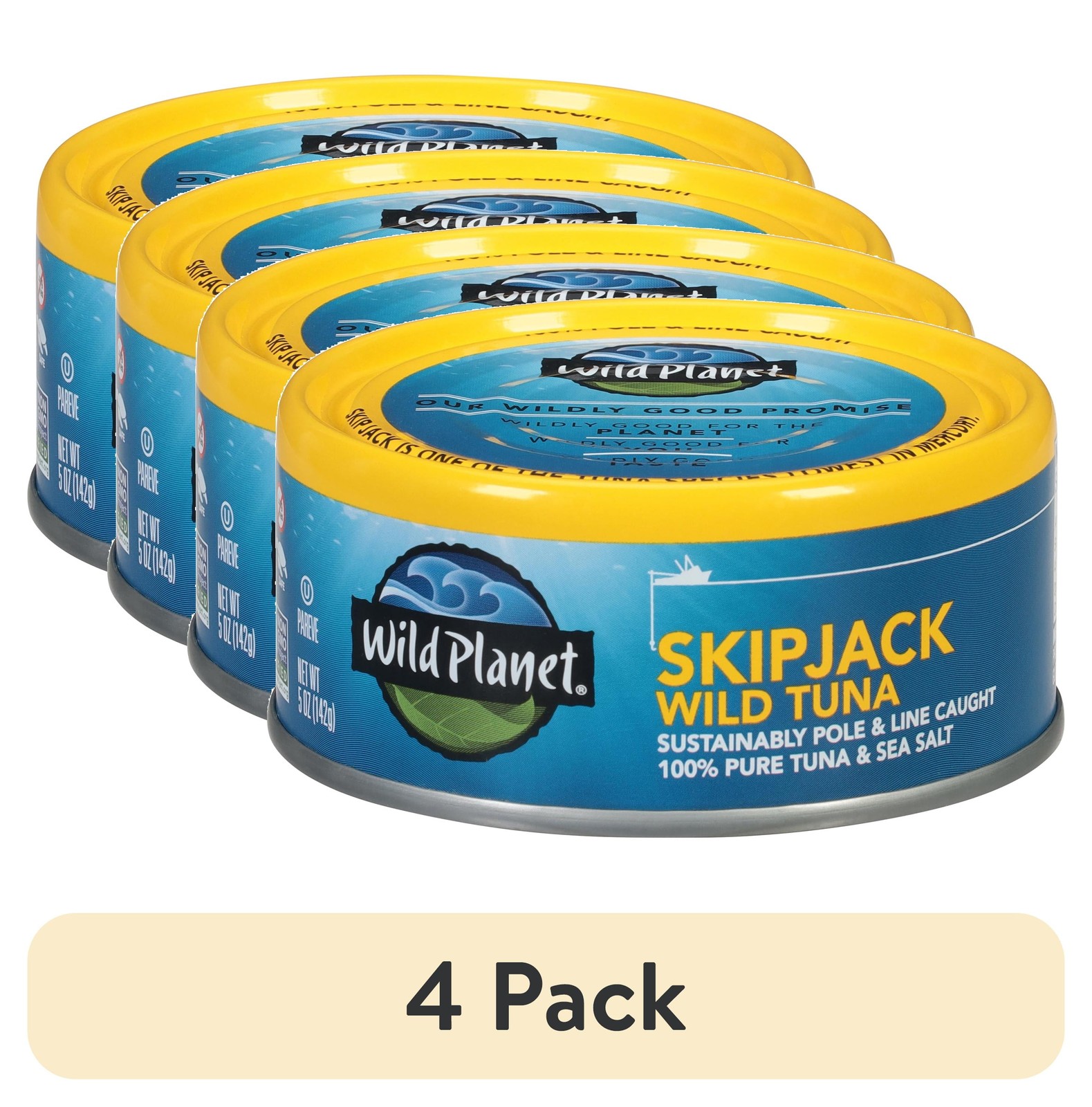 Skipjack Wild Tuna in Sea Salt, Canned Tuna, 5 oz Can (Pack of 4)
