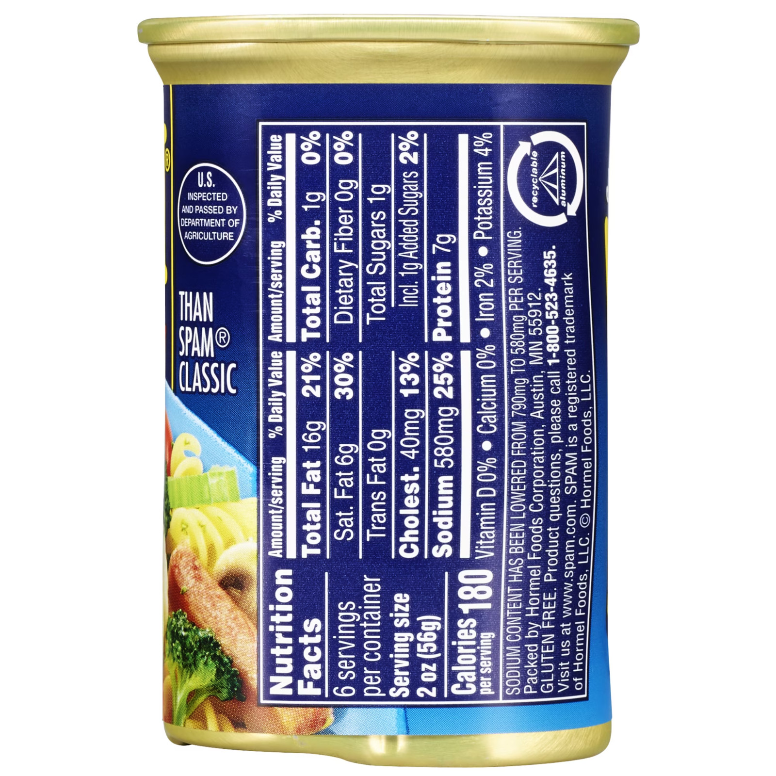 (4 pack) SPAM 25% Less Sodium, Canned Meats, 7 g Protein, Shelf-Stable, 12 oz