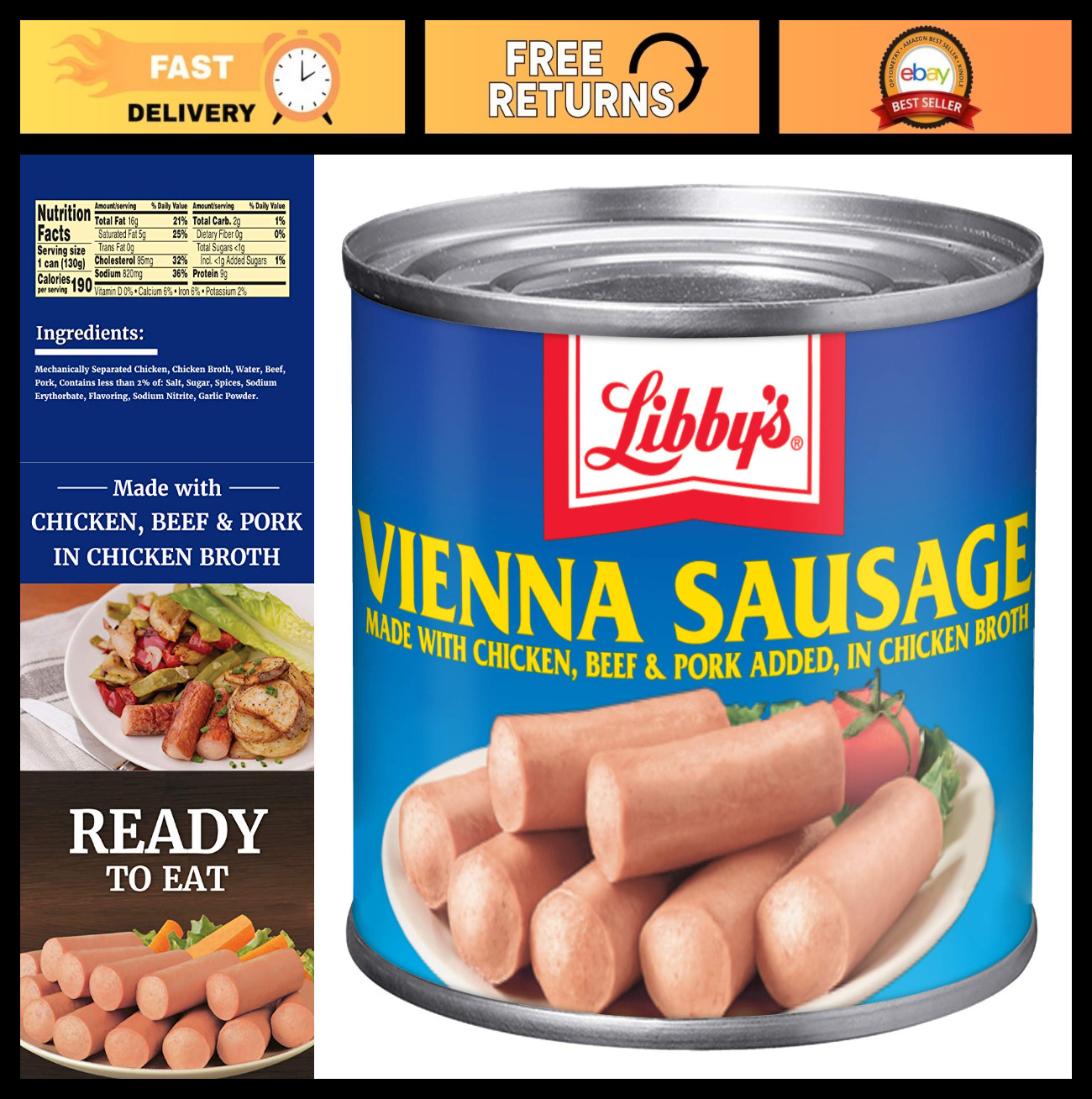 Canned Vienna Sausage in Chicken Broth, 4.6 OZ – Pack of 24, Easy Meal Prep