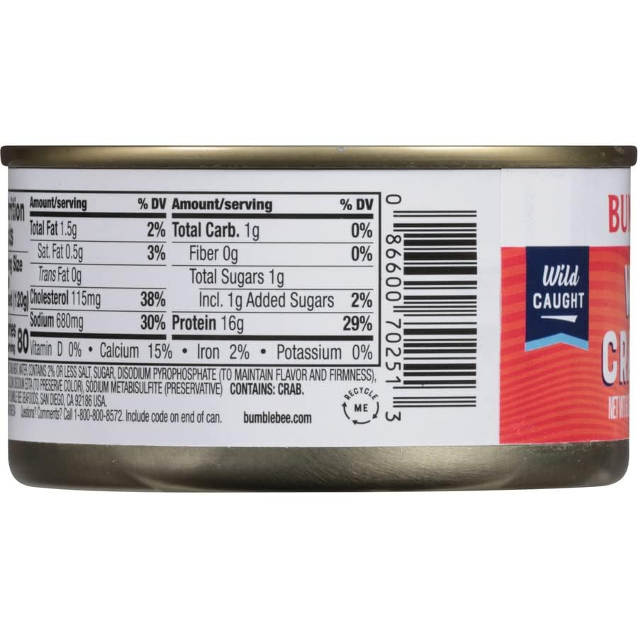 Bumble Bee White Flake Crabmeat in Water, 6 Oz Can (Pack of 1) – Wild Caught, 16