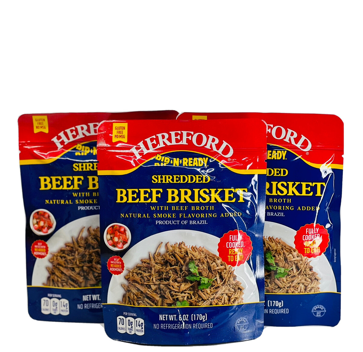 Hereford Shredded Beef Brisket & Beef Broth Ready to Eat Meat 3 Pouches 10/2026