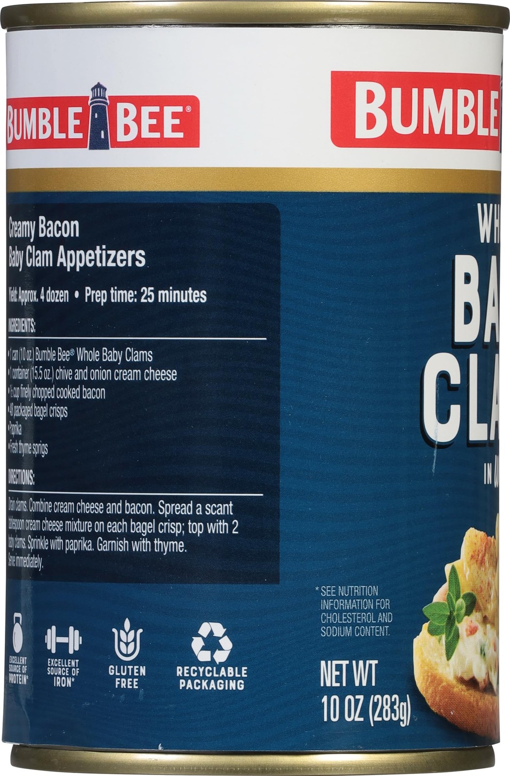 Whole Baby Canned Clams, 10 Oz Can (Pack of 12) – Ready to Eat – 13G Protein