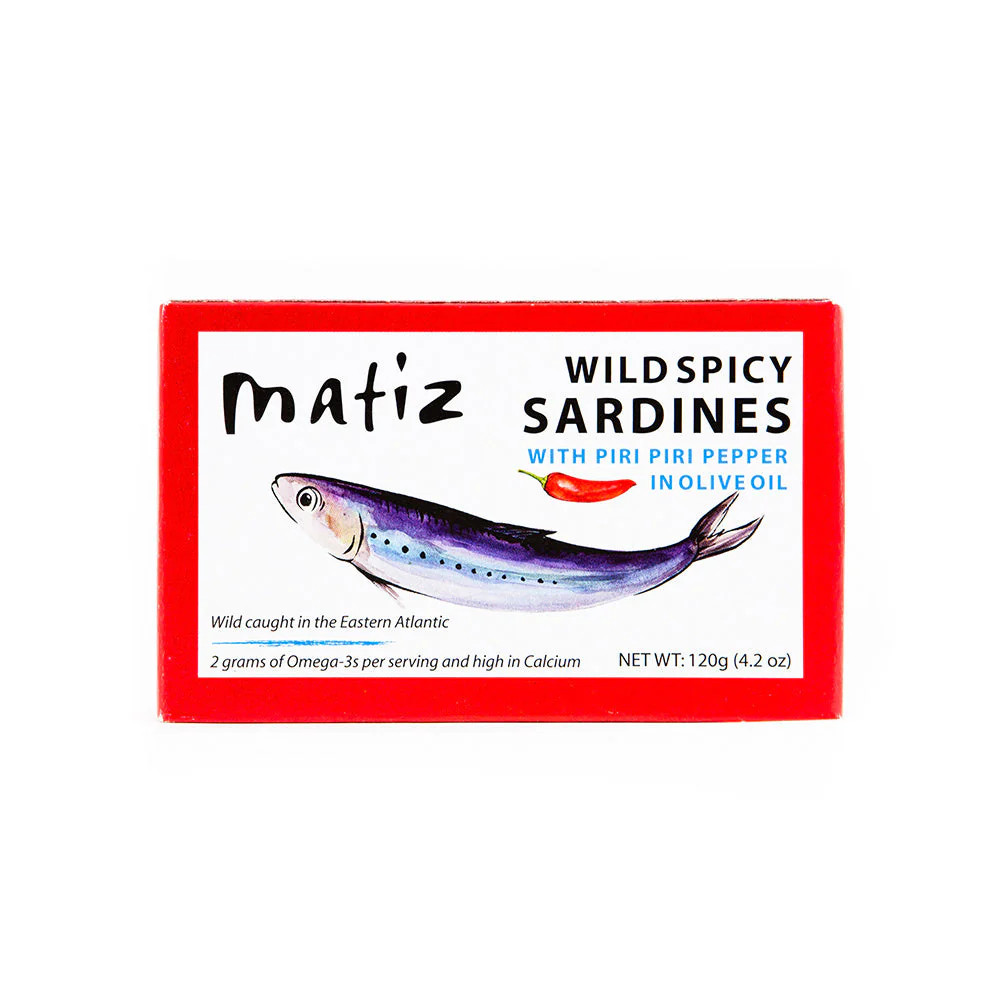 Matiz Spicy Wild Spanish Sardines in Olive Oil and Piri Piri Pepper, 4.2 oz
