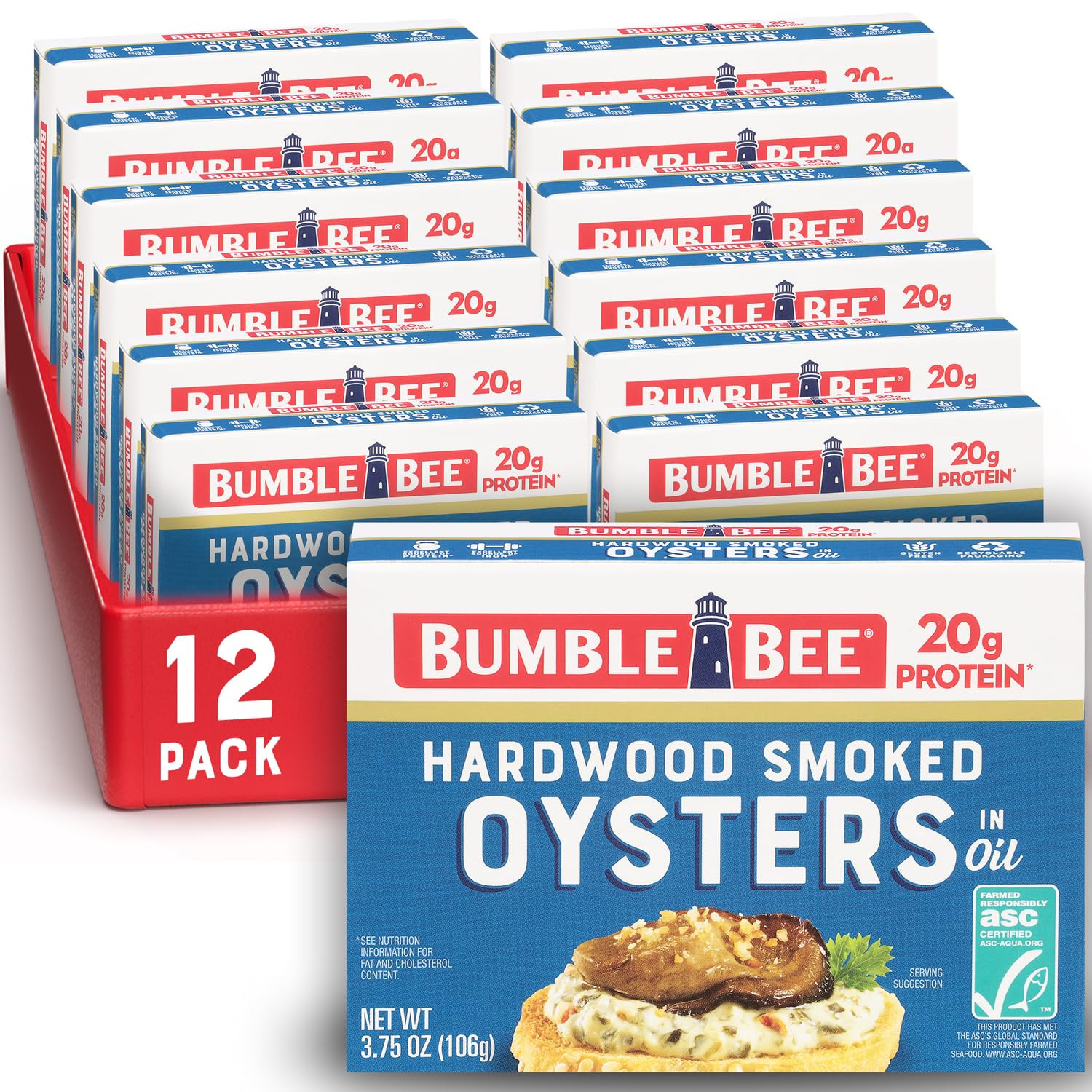 Canned Hardwood Smoked Oysters, 3.75 Oz Cans (Pack of 12) – Ready to Eat – 18G P