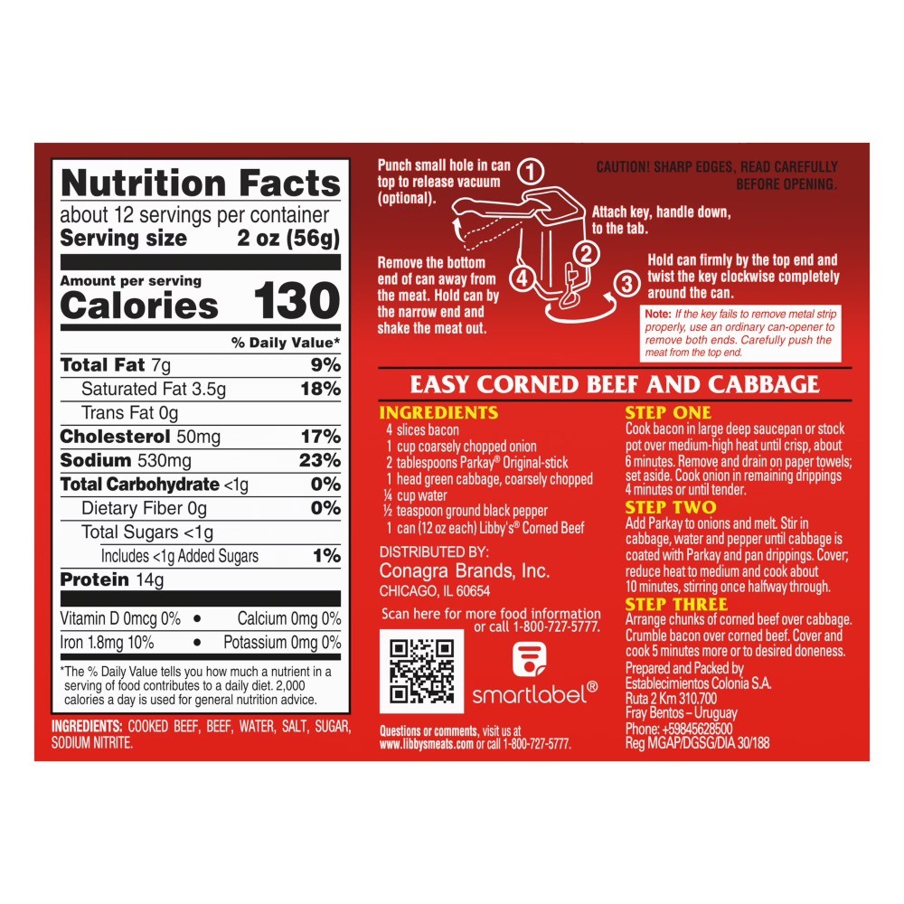 Libby’s Corned Beef, 14g Protein Per Serving, Canned Meat, 12 oz. Can