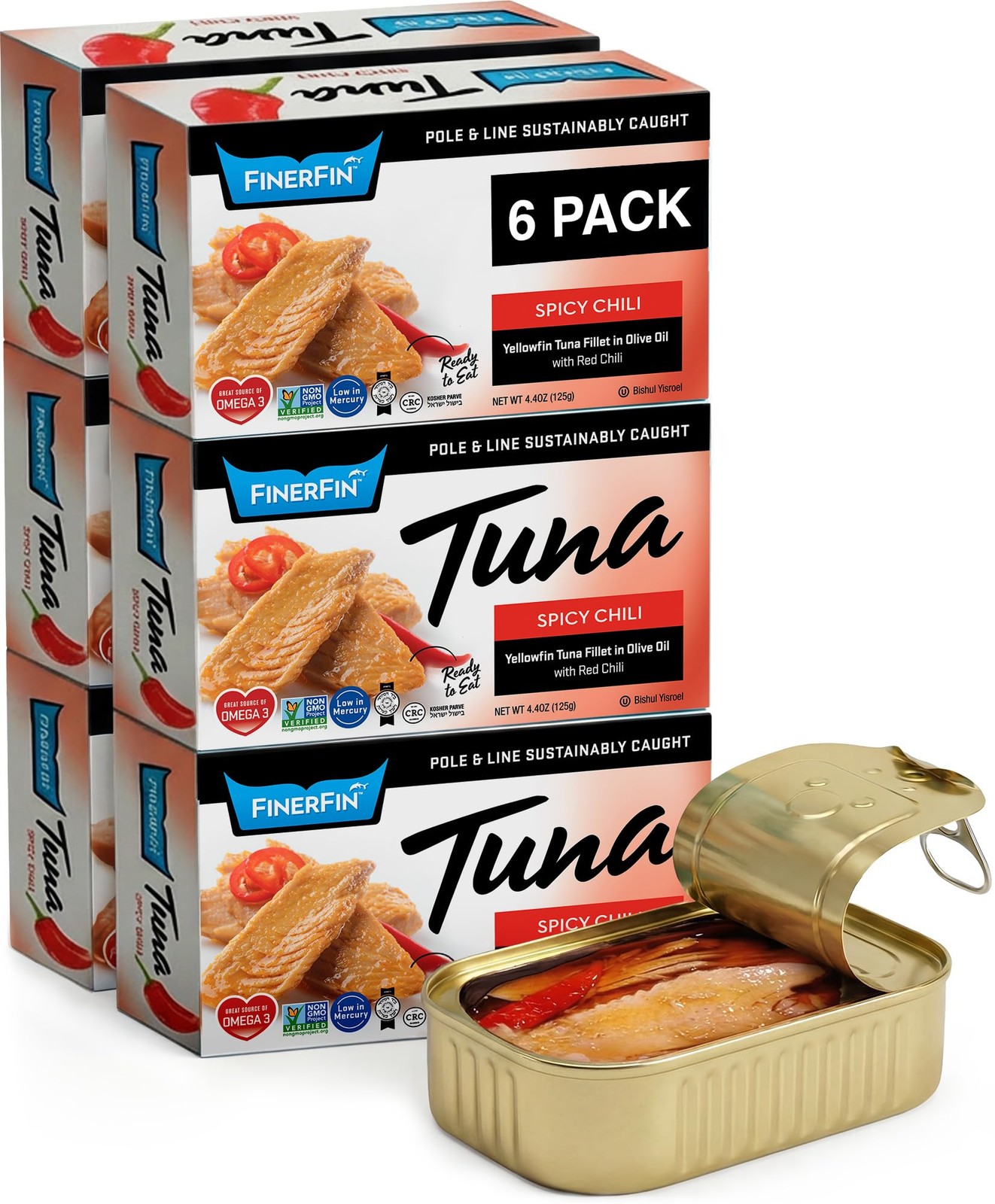 FinerFin Yellowfin Tuna Fillets In Organic Olive Oil – Spicy Chili Flavor 4.4…