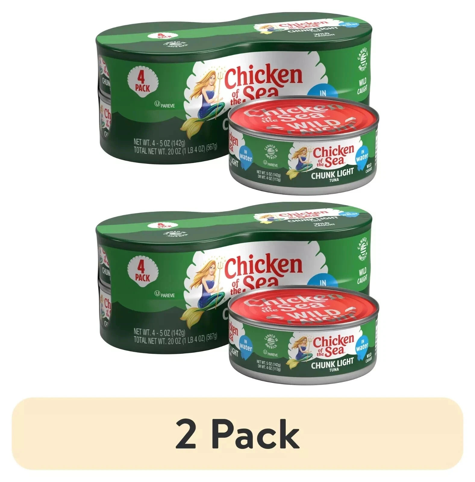 2pack, Chicken of the Sea Chunk Light Tuna In Water 4 – 5oz Cans New