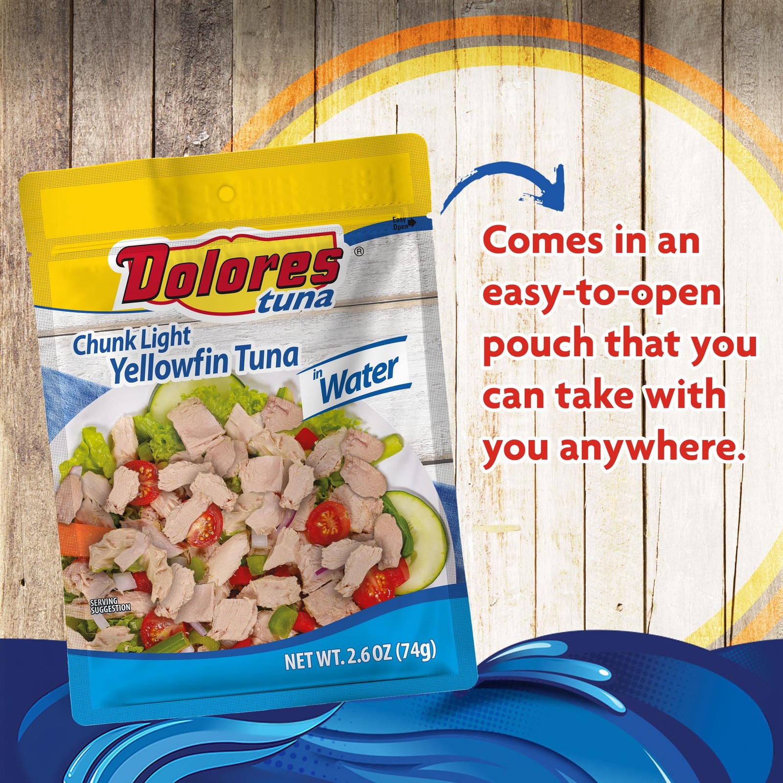 Dolores Tuna Chunk Light Yellowfin Tuna in Water, 2.6 oz Pouch (Pack of 24)