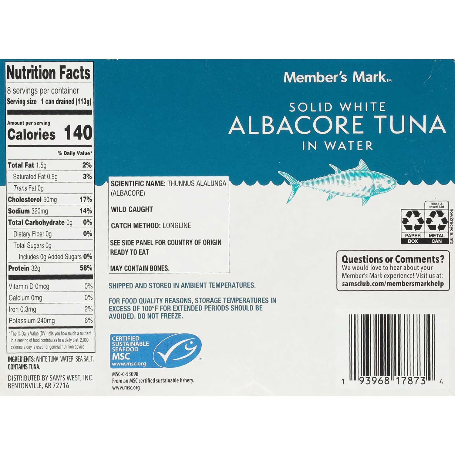 Member’s Mark Premium Solid White Albacore Tuna 5 oz., 8 pk.