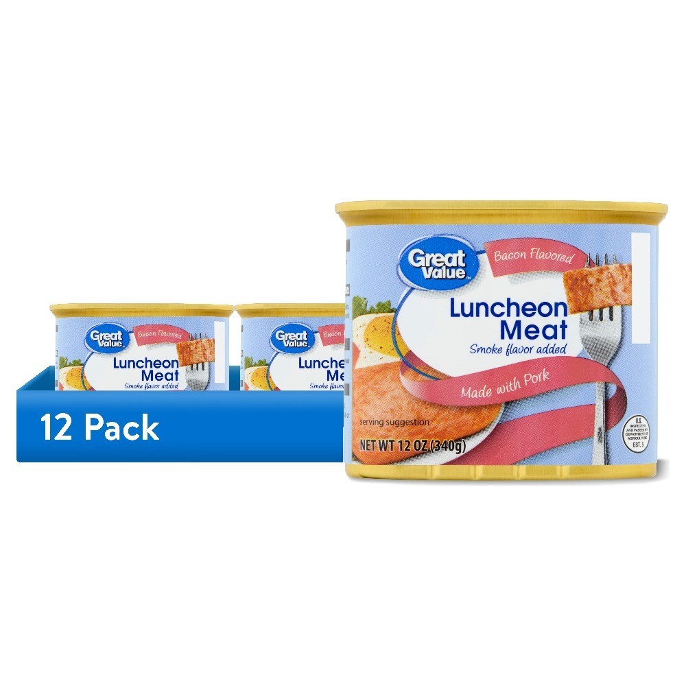 Canned Luncheon Meat High Protein Bacon Flavor 12 oz 12 Pack