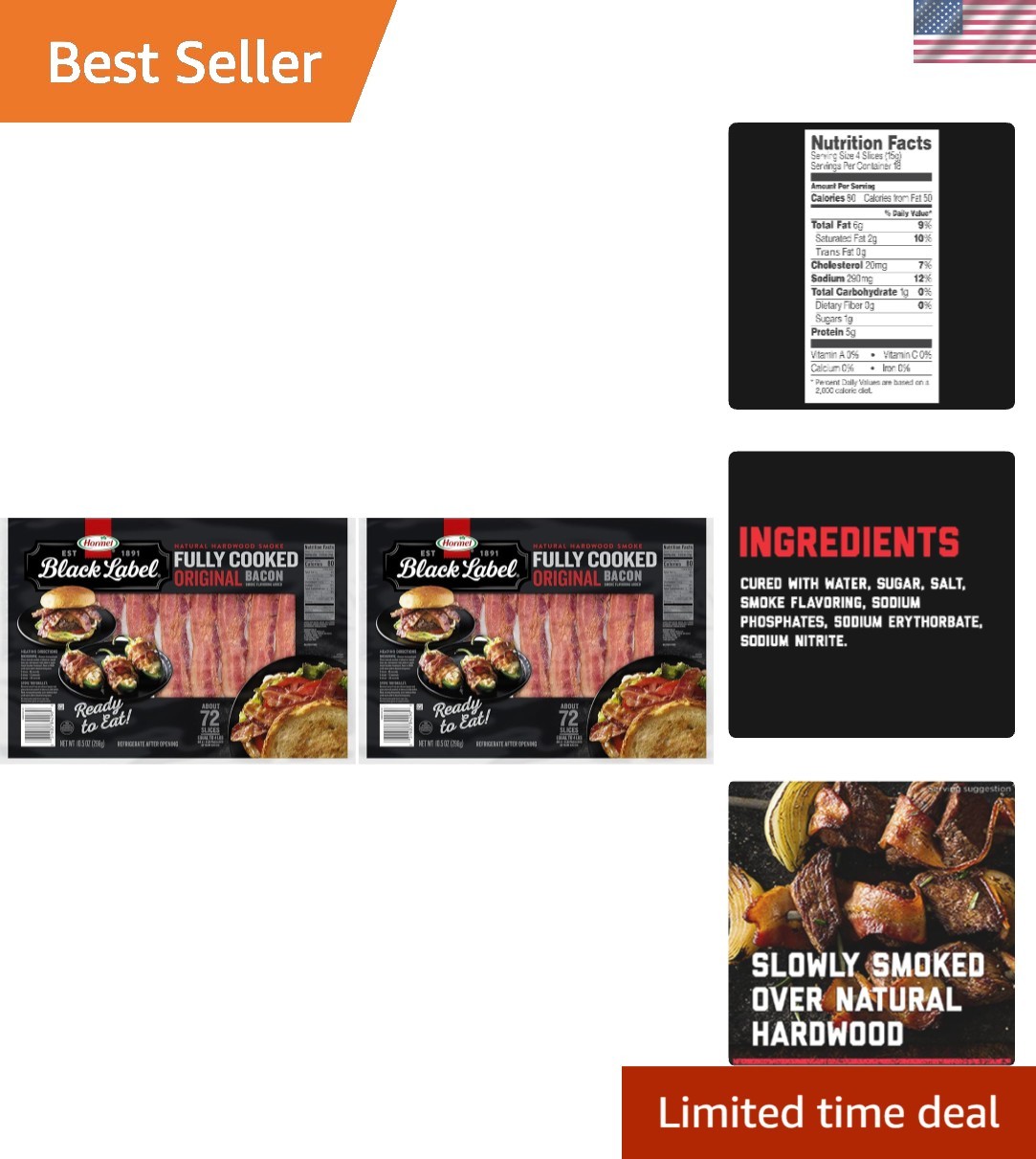 HORMEL Thick and Smoky Bacon – Fully Cooked Goodness, 21 Oz for On-the-Go