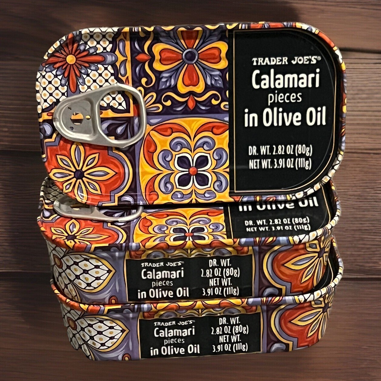 3X Trader Joe’s Calamari Pieces In Olive Oil 3.91 oz 3 Cans Wild Caught