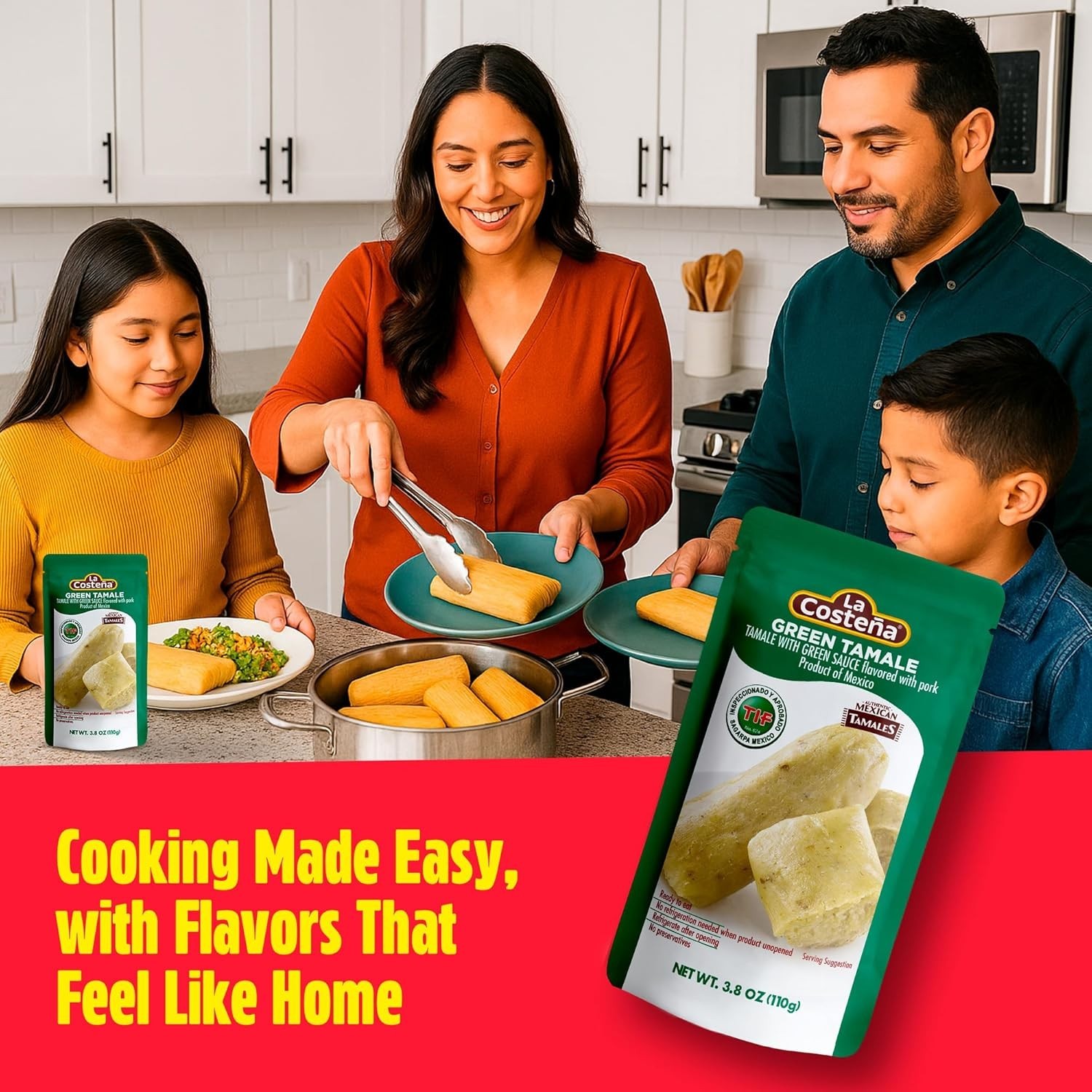 La Costeña Green Tamales – Made with Pork, Green Sauce & Masa Corn Meal -12 Pack