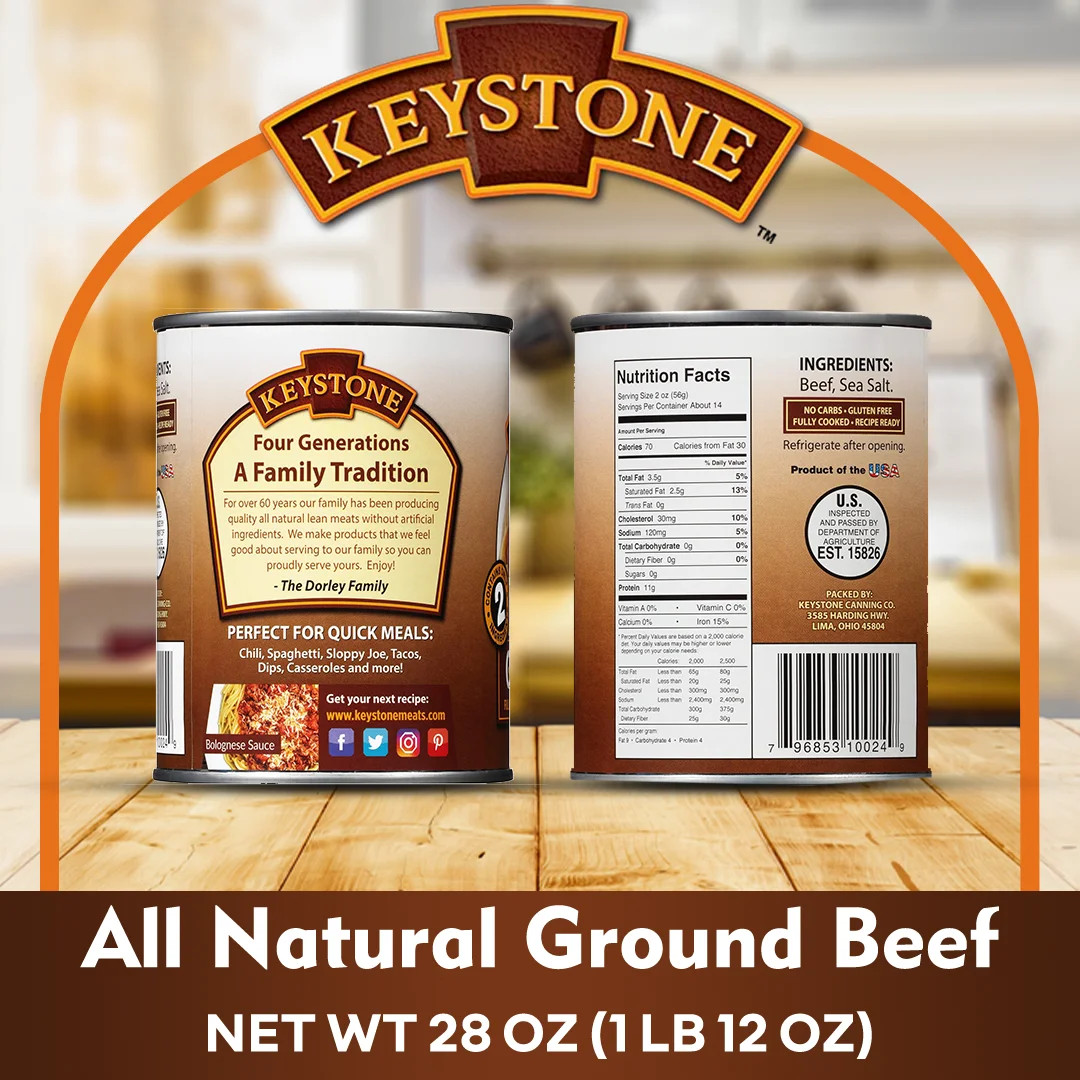 3 PACK Keystone All Natural Ground Beef, 28 oz Can