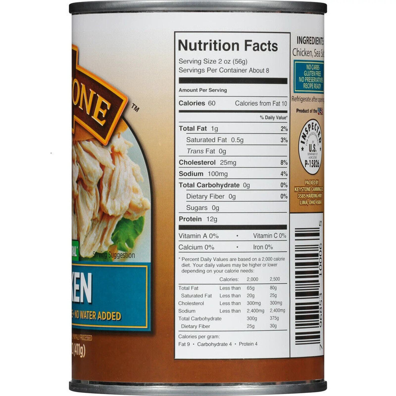 12 Pack Keystone All Natural Lean Meats Chicken Fully Cooked 14.5 oz Cans Canned