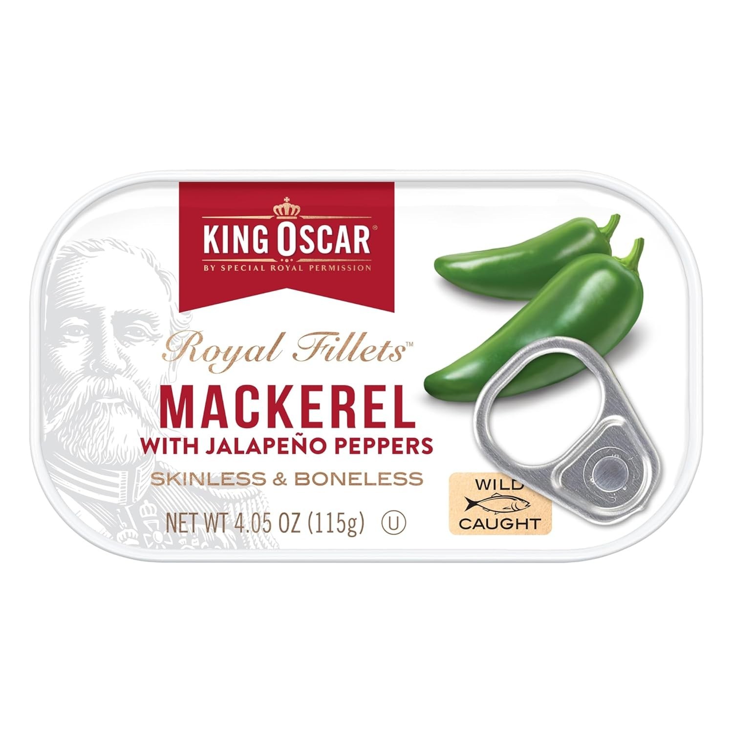 King Oscar Mackerel in Olive Oil Jalapeno 4.05 oz Cans 12-Pack Skinless