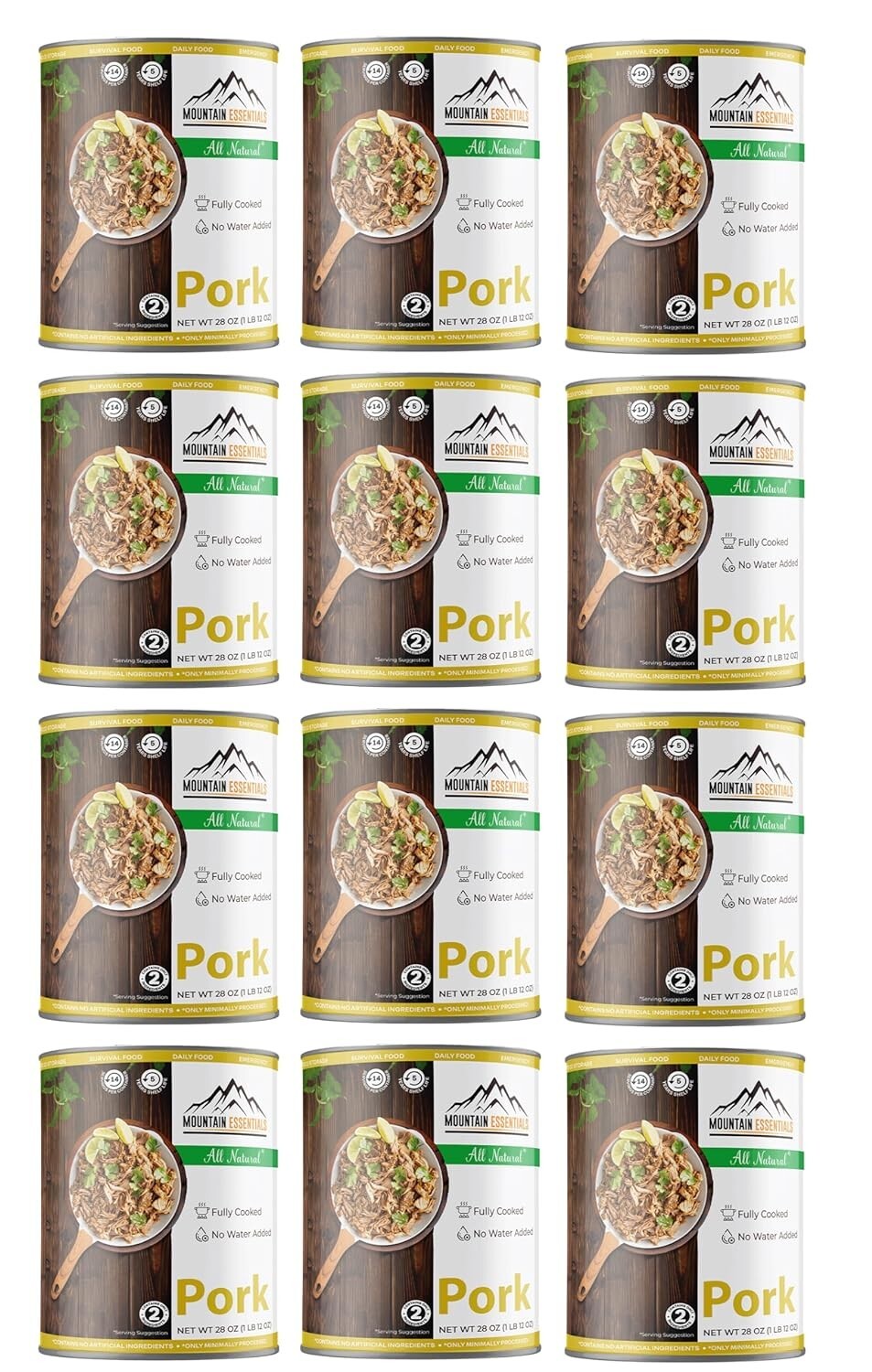 MOUNTAIN ESSENTIALS Fully Cooked Ready to Eat Canned Pork 28 Oz | Pack of 12