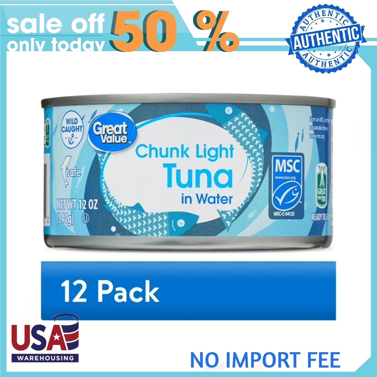 (24 pack) Great Value Chunk Light Tuna in Water, 12 oz