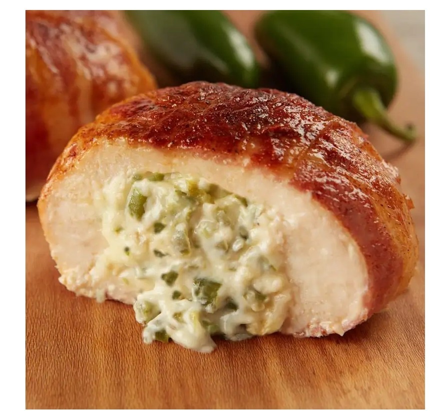 (8) 10 Ounce Bacon Wrapped Jalapeno And Cream Cheese Stuffed Chicken Breast