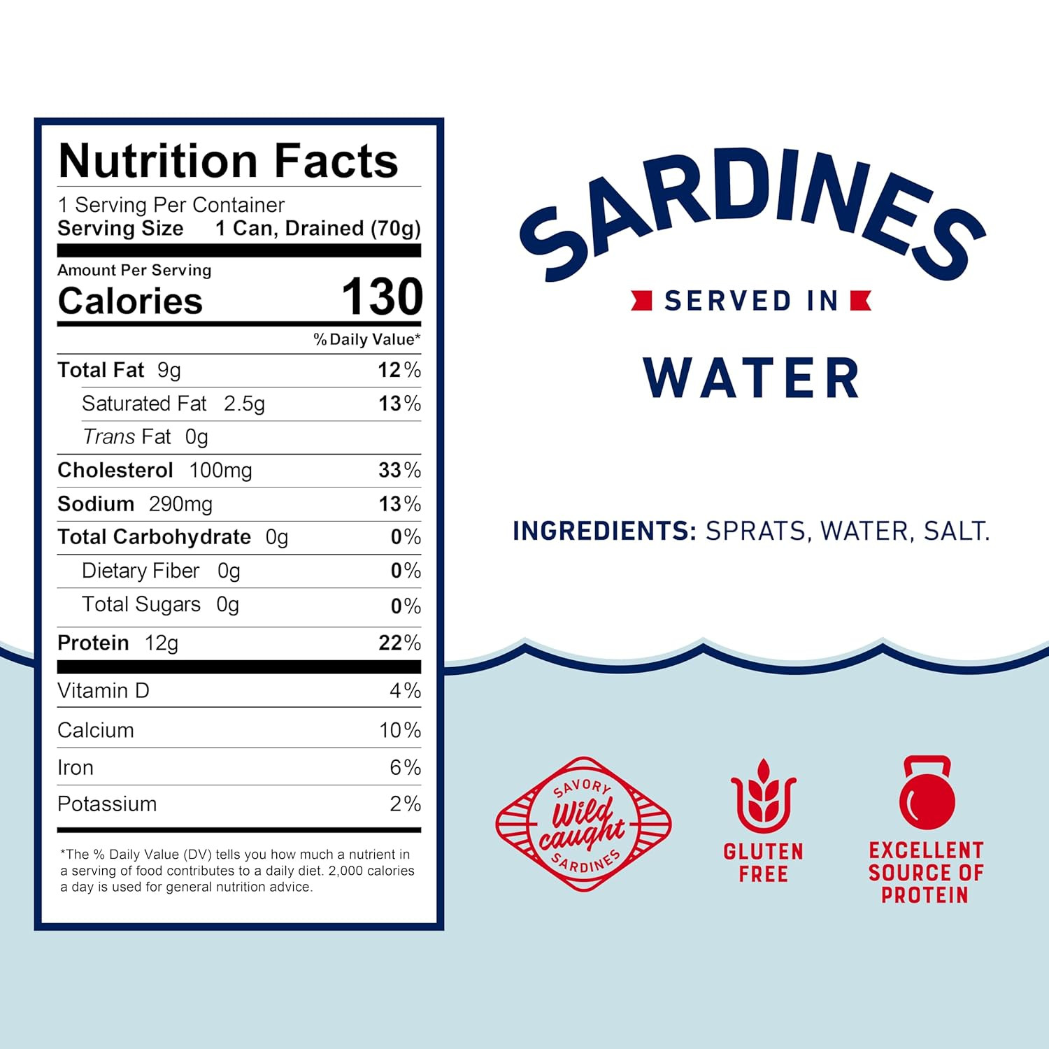 Sardines in Water, 3.75 Oz Can (Pack of 12) – Wild Caught Sardines – 12G Protein