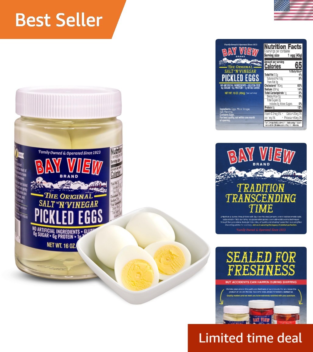 Authentic Salt ‘N Vinegar Pickled Eggs, Boiled & Peeled – 16oz Family-Run Flavor