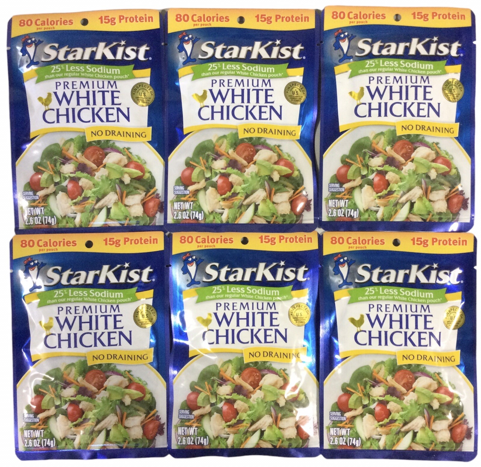 6pk StarKist 25% Less Sodium Premium White Chicken 2.6oz Pouch No Draining (H5)