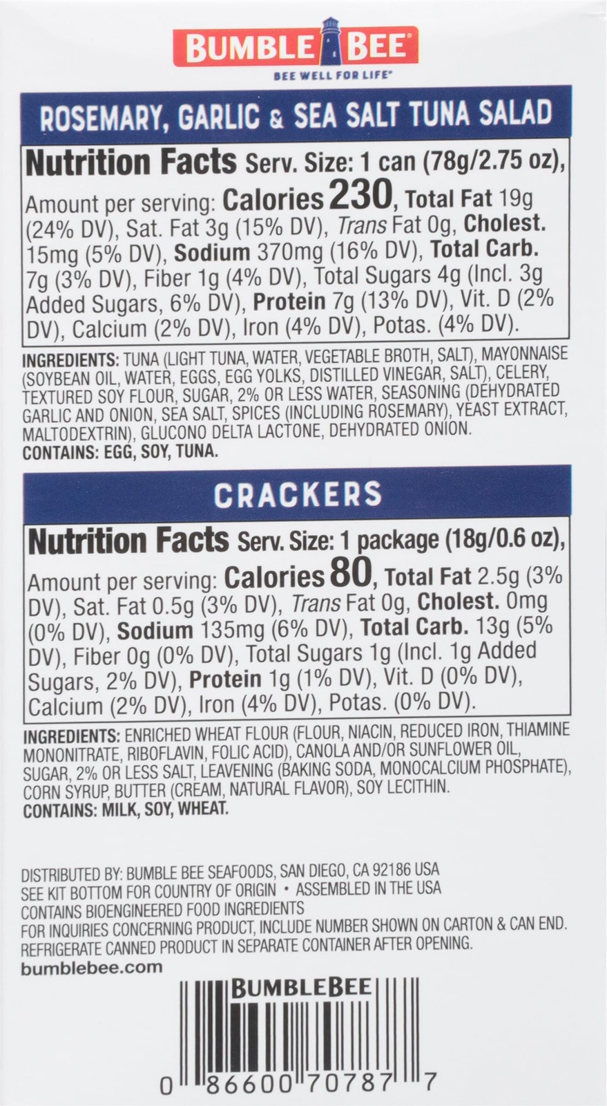 Bumble Bee Snack On The Run Protein Pack, 8g per Box Rosemary, Garlic, Sea S…