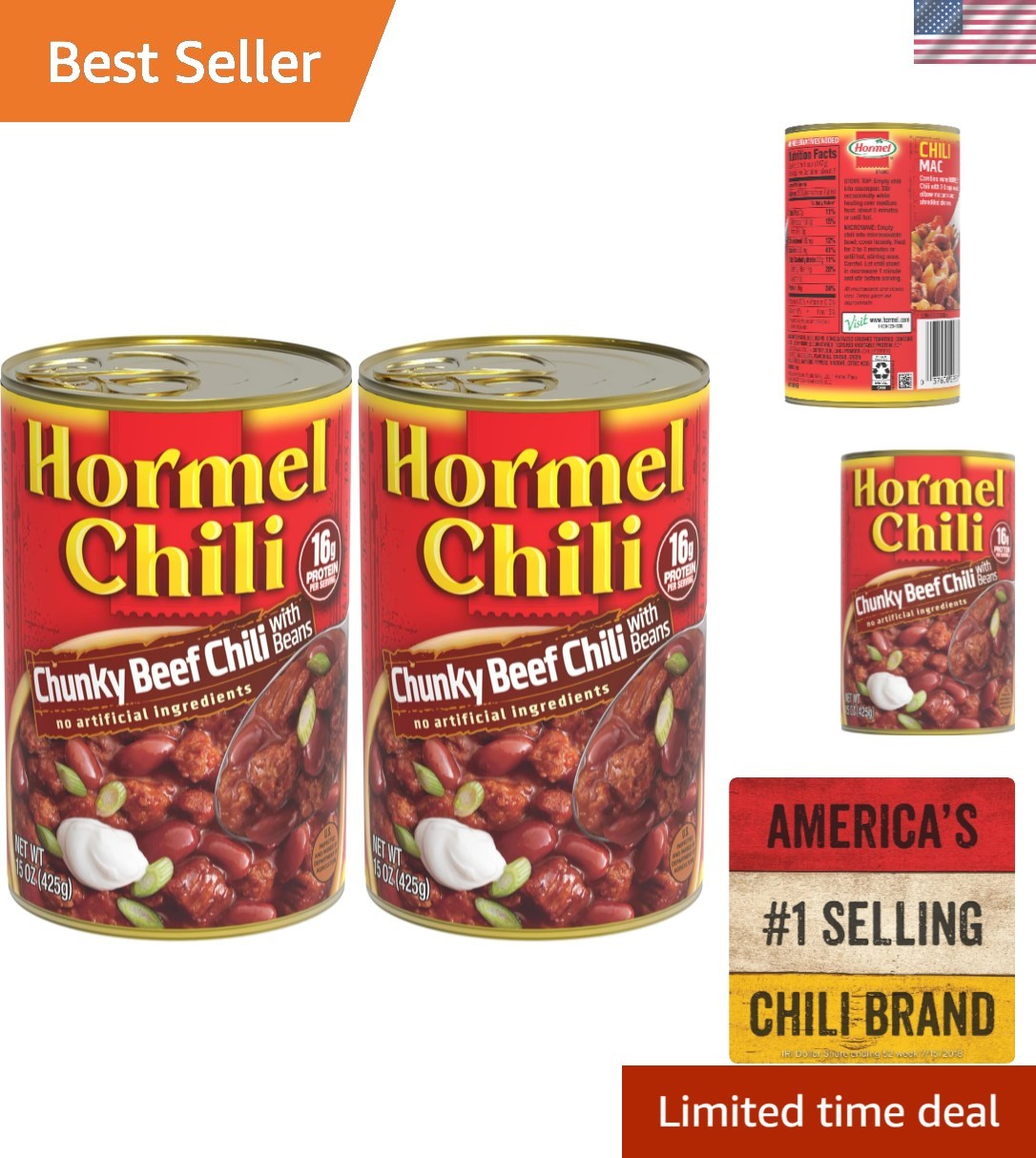 Protein-Rich Chunky Beef Chili, 15 Oz – Convenient 2-Pack, Gluten Free Goodness