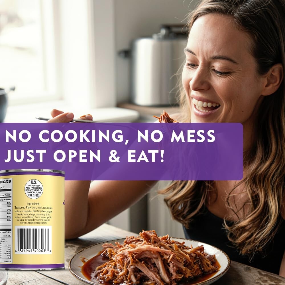 12 Cans – Grandma Werling’s Shredded Seasoned Pork with BBQ Sauce 14.5 Oz Cooked