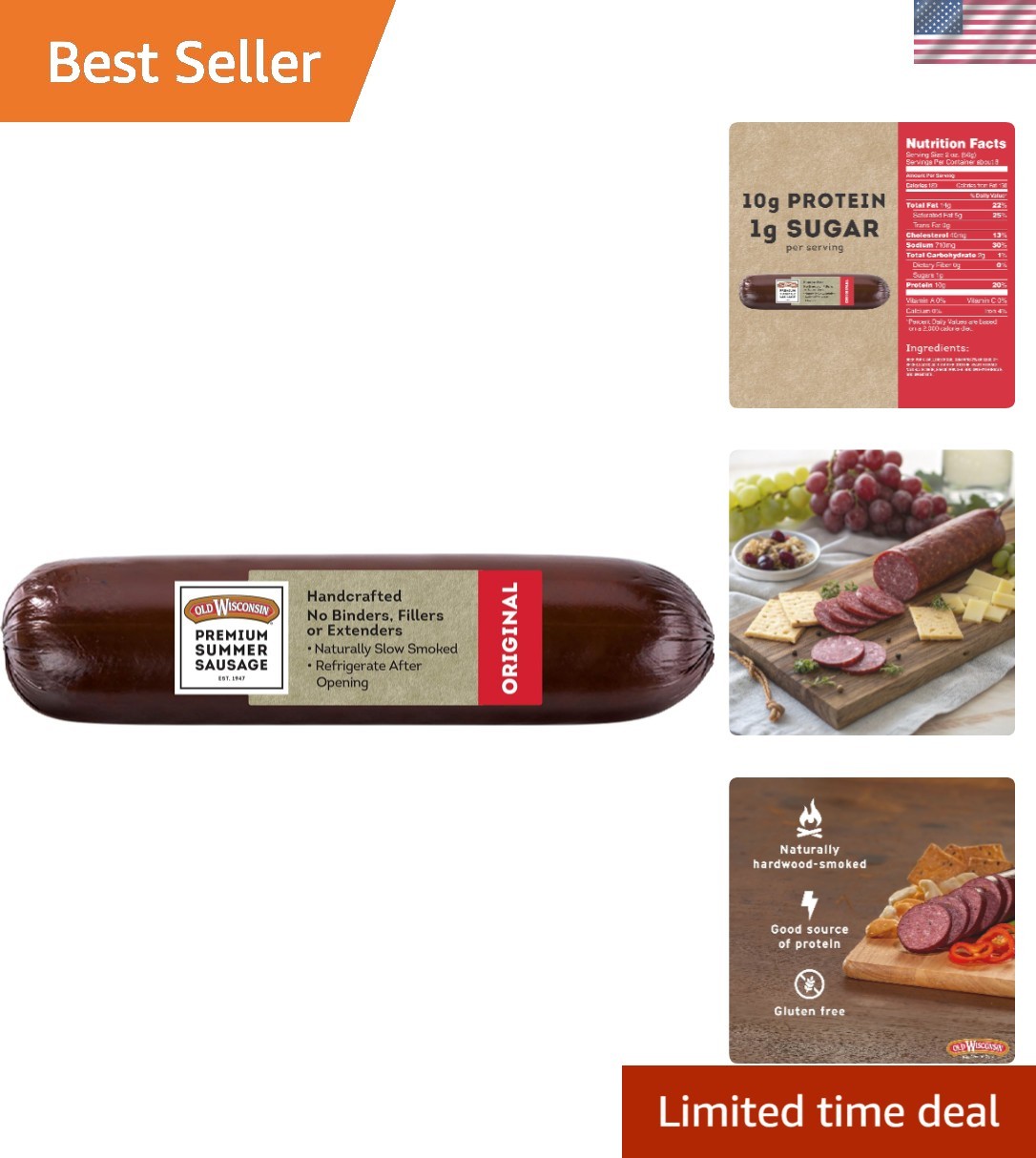 100% Natural Hardwood Smoked Summer Sausage – Ready to Eat Charcuterie Treat