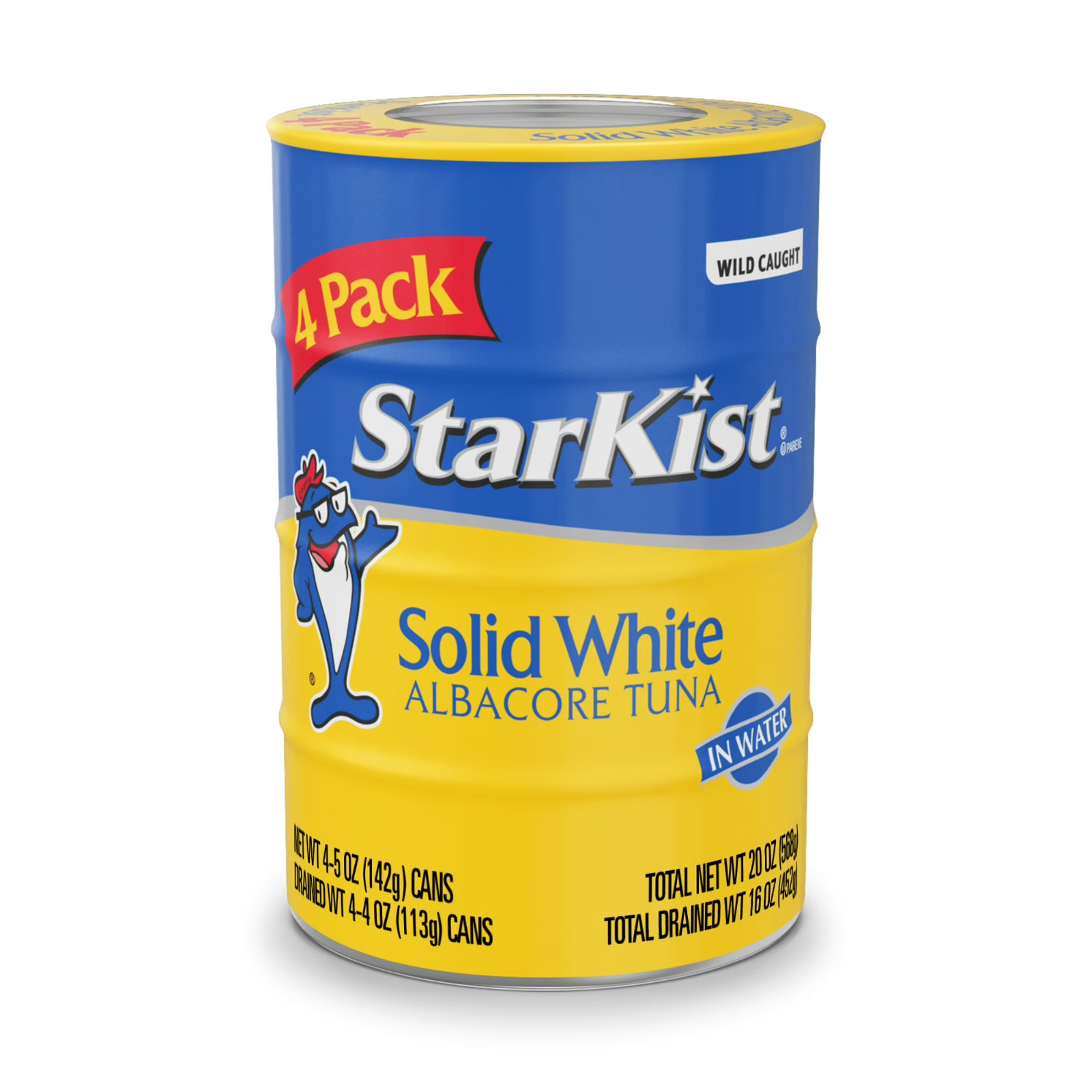 Starkist White Albacore Tuna in water, 25% Less Sodium, 26g protein, 5oz, 4 Cans