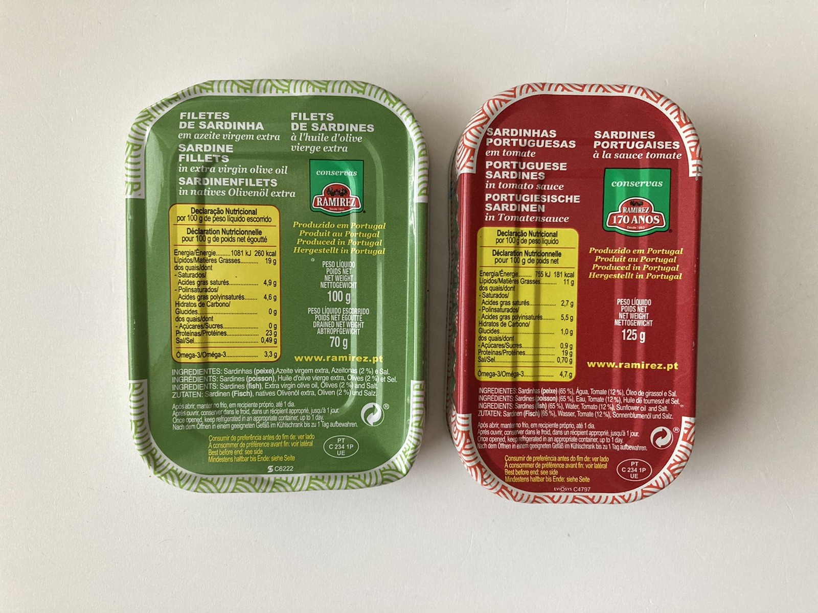 2 Ramirez 170 Anos Portugal Sardines In Olive Oil & Tomato Cans Set Lot 03/2030