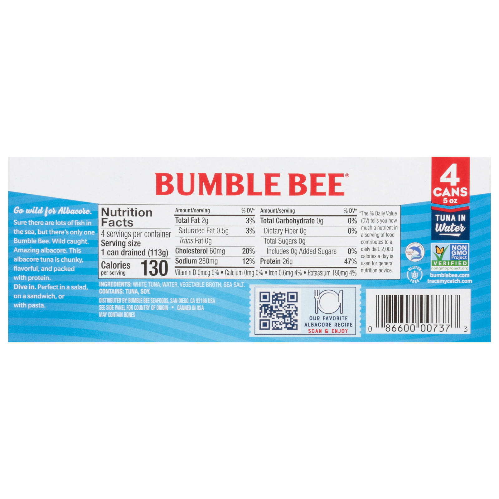 5 oz cans,(Pack of 4) Bumble Bee Chunk White Albacore Tuna in Water