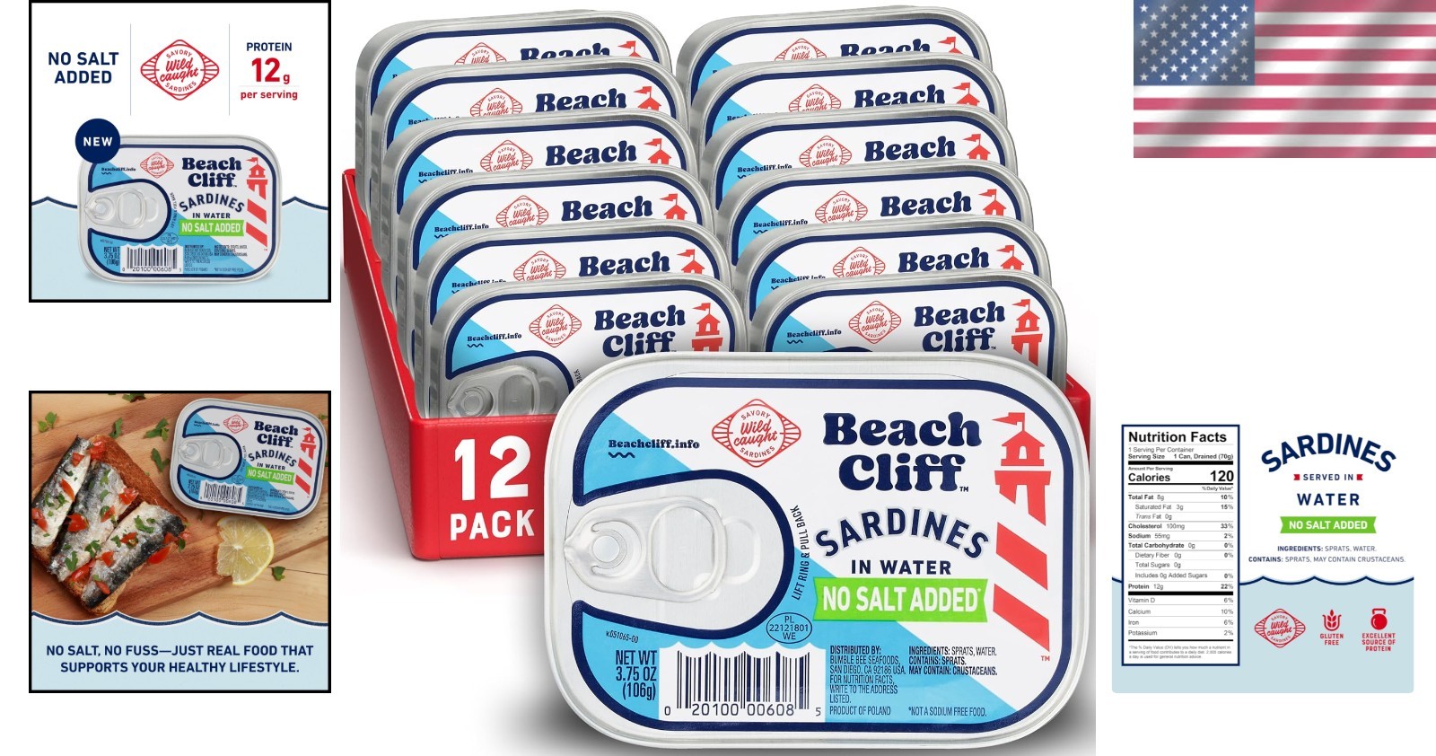 Convenient No Salt Added Canned Sardines – Ideal for Healthier Recipes, 12-Pack