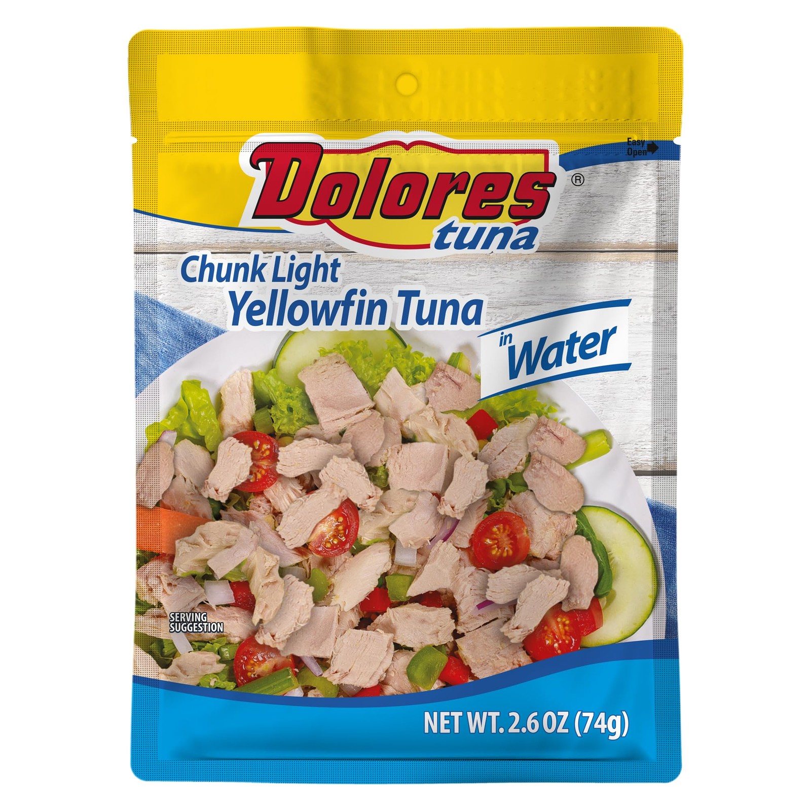Dolores Tuna Chunk Light Yellowfin Tuna in Water, 2.6 oz Pouch (Pack of 24)