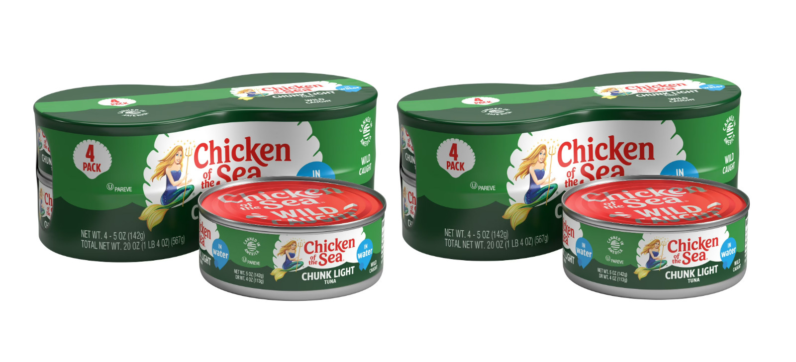 (2 pack) Chicken of the Sea Chunk Light Tuna in Water, 5 oz, 4 Cans