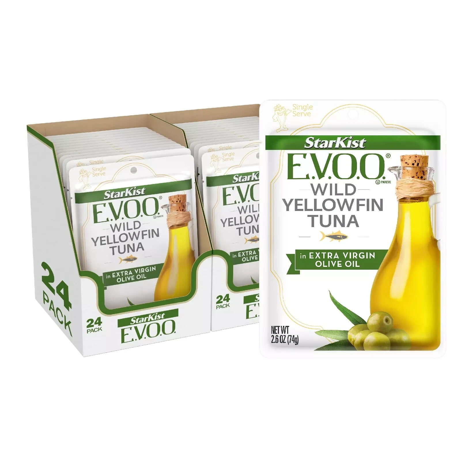 E.V.O.O. Yellowfin Tuna in Extra Virgin Olive Oil, 2.6 Oz, Pack of 24