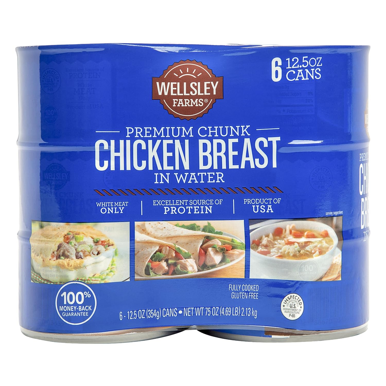 Wellsley Farms Premium Chunk Chicken Breast in Water, Fully Cooked Boneless S…