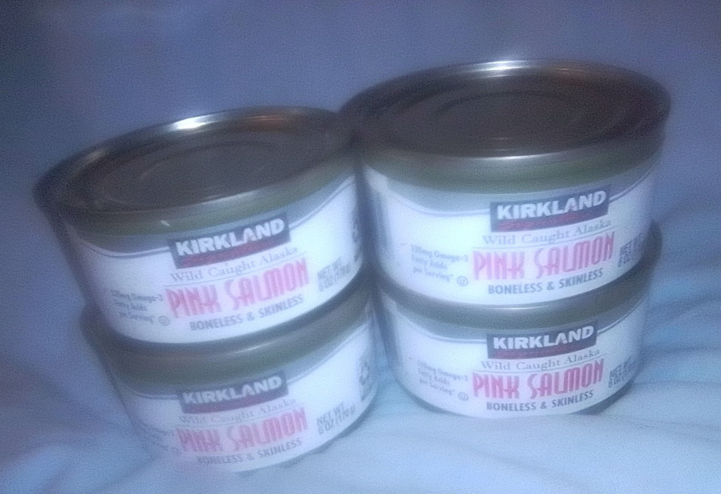 KIRKLAND Wild Caught Alaska Canned PINK SALMON Boneless Skinless 6OZ 4 CANS 24OZ