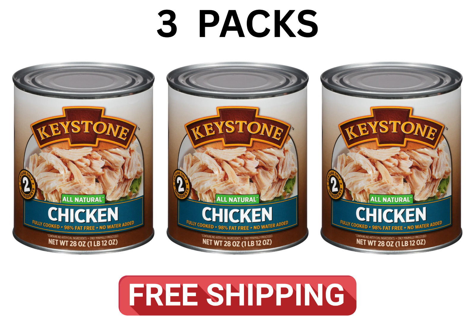 (3 Cans) Keystone Chicken **ALL NATURAL – NO PRESERVATIVES – FULLY COOKED** 28oz