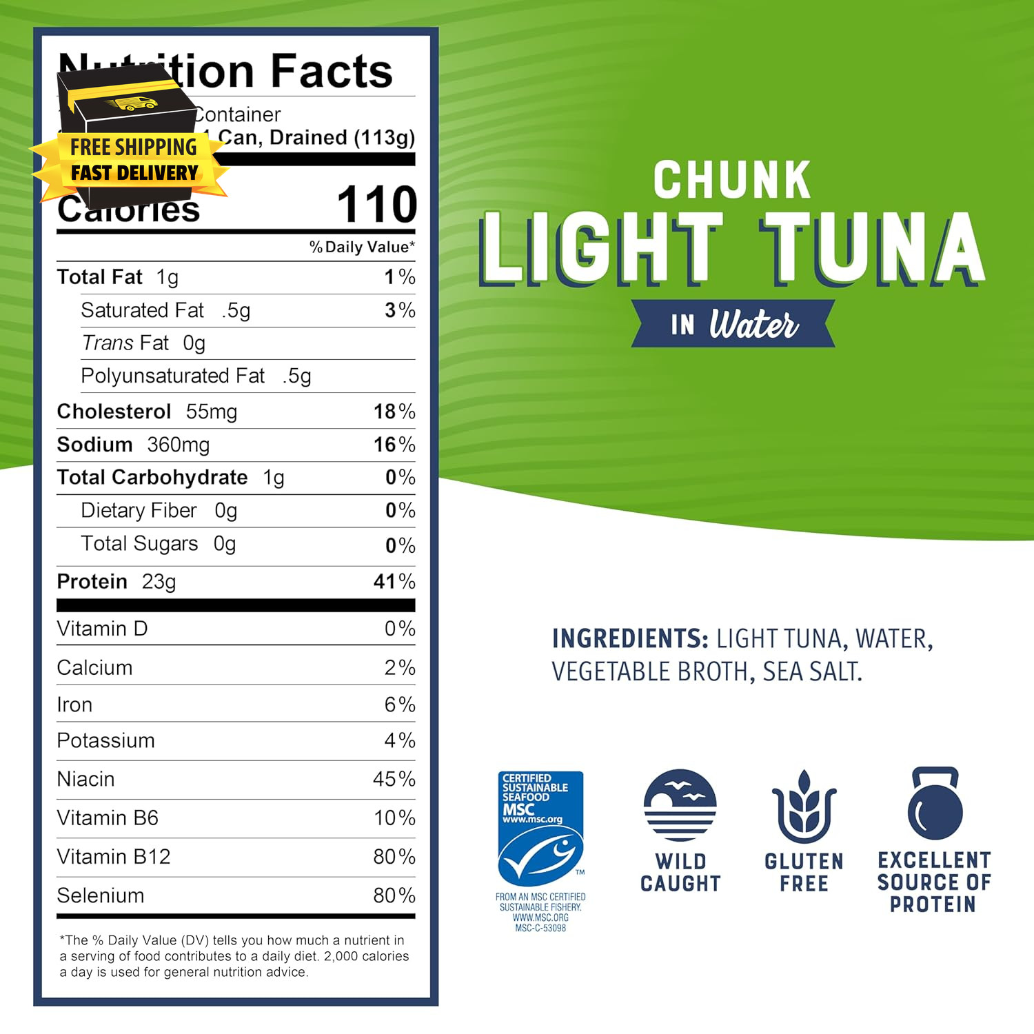 Chunk Light Tuna in Water, 5 Oz Cans (Pack of 24) – Wild Caught Skipjack Tuna –