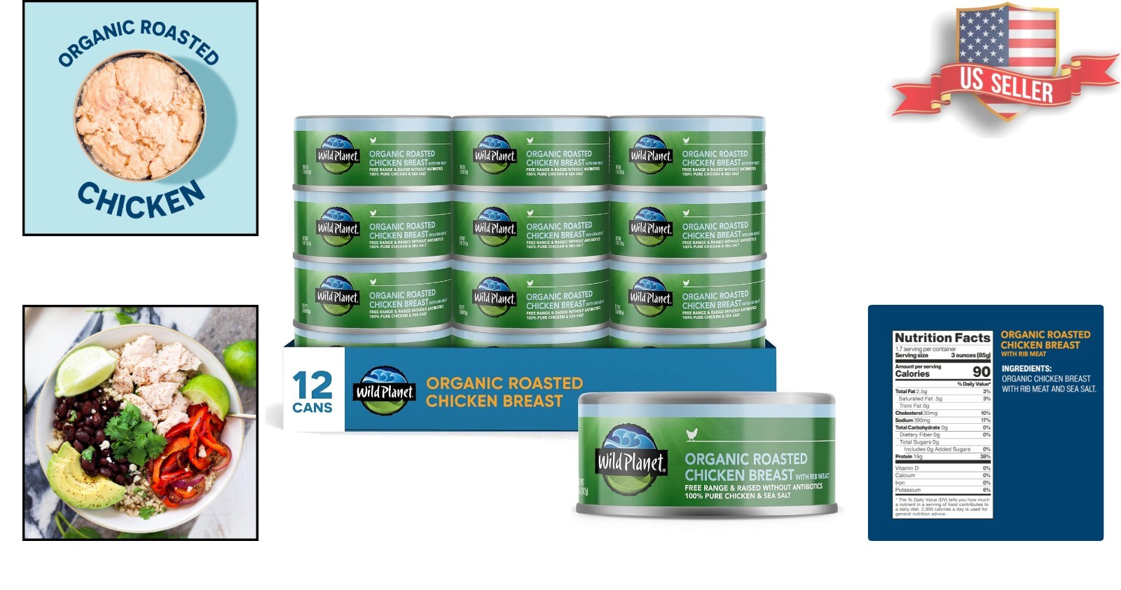 Organic Skinless Boneless Chicken Breast – 5oz Pack of 12, Gluten-Free & Non-GMO