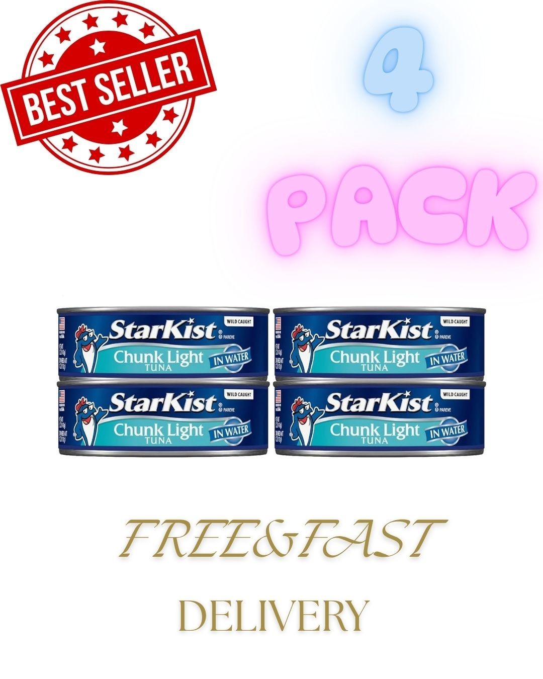 StarKist Chunk Light Tuna in Water, 5 oz (4 Pack) Canned Tuna Fish, Wild Caught,