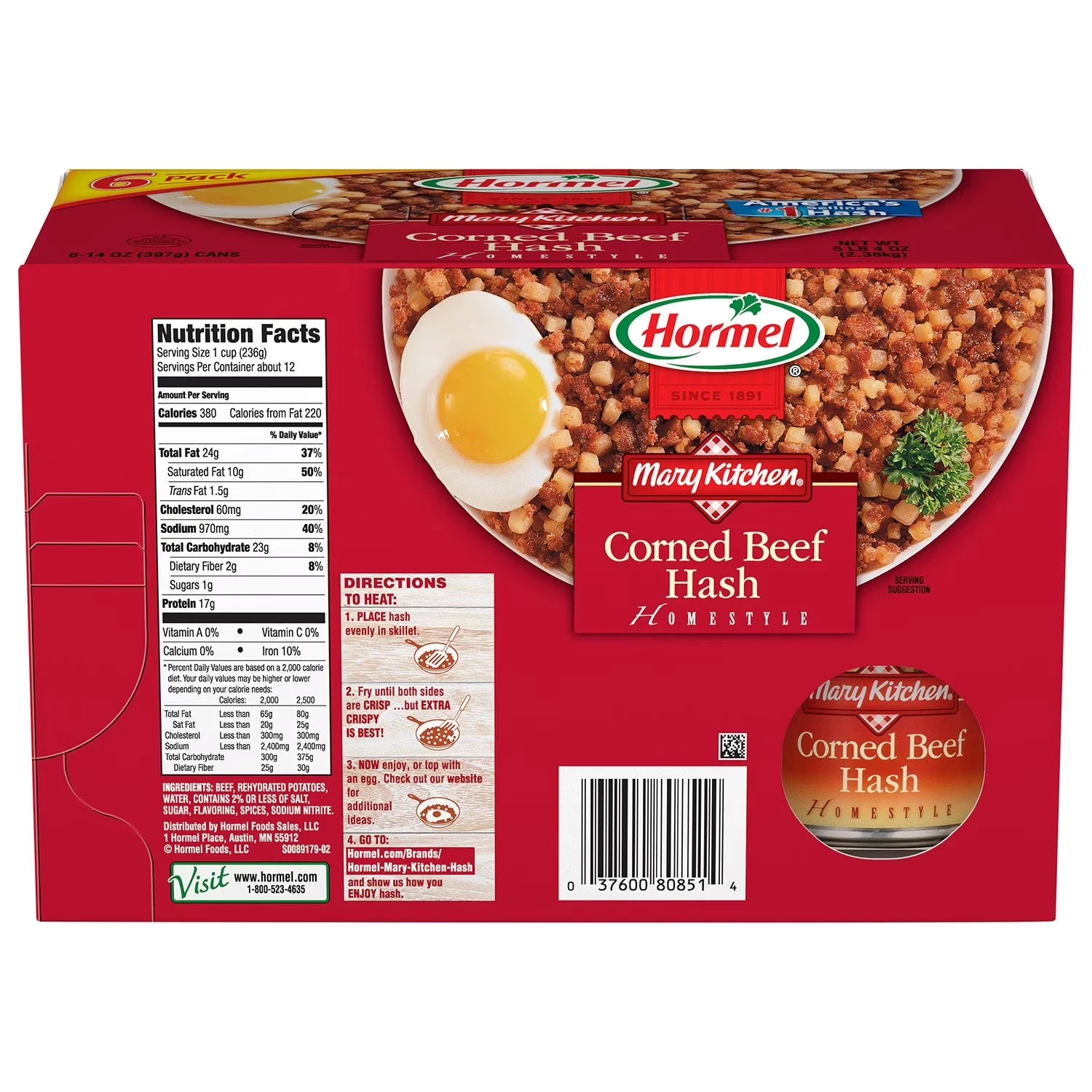 Hormel Mary Kitchen Corned Beef Hash, 14 oz Cans (6 Pack) – Ready to Eat