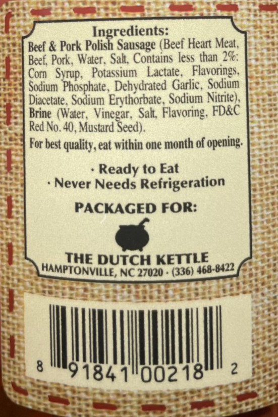 The Dutch Kettle Smoked Pickled Polish Sausage Red Hot | 2/8OZ Jars | 2-Pack