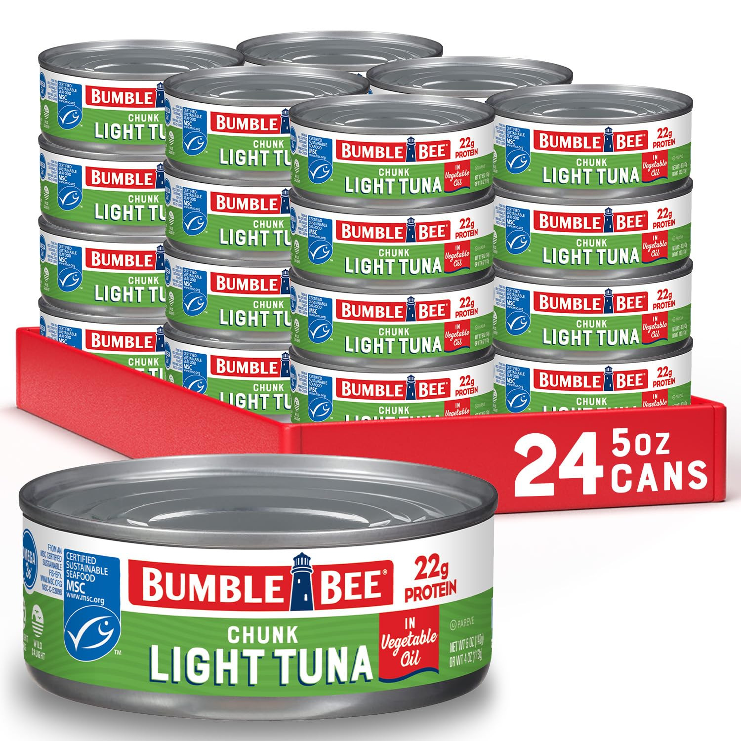 Chunk Light Tuna in Oil, 5 Oz Cans (Pack of 24) – Wild Caught Skipjack Tuna – 22