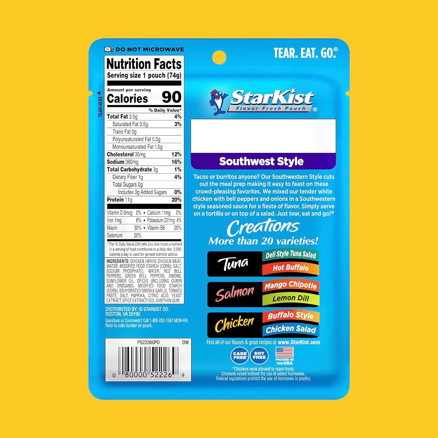 Flavor Fresh Pouches – 12 Pack Southwest Chicken, 11g Protein & 90 Calories Each