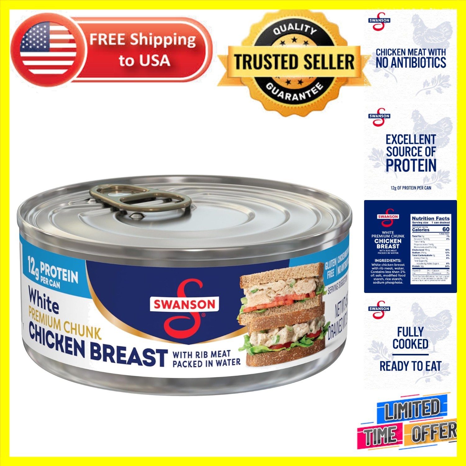 4.5 oz Swanson Chunk Chicken Breast: Fully Cooked, Protein-Rich & 98% Fat Free