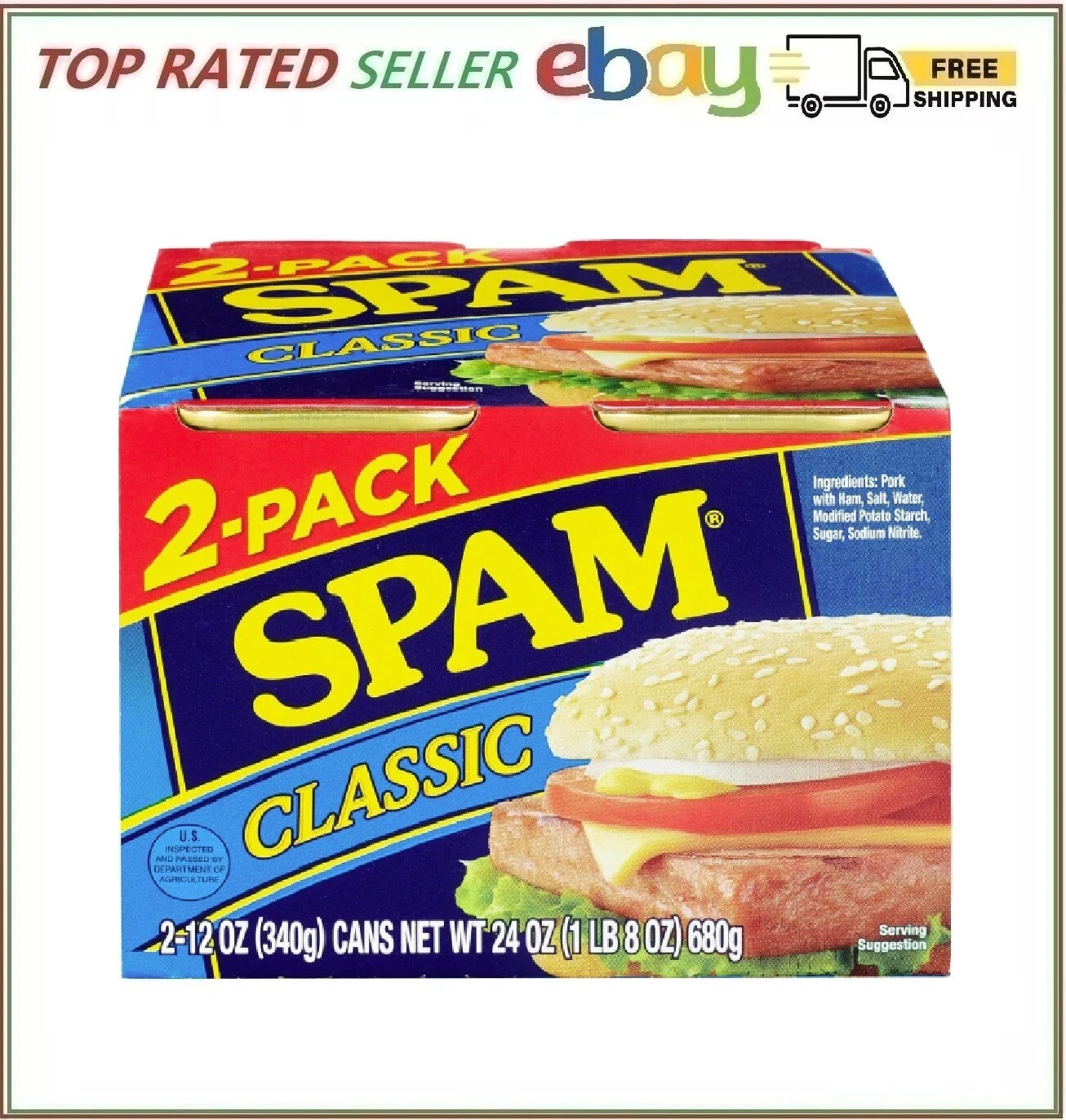 SPAM Classic Canned Meat, 12 Ounce (2 Pack), Fully Cooked Pork & Ham, 7g Protein