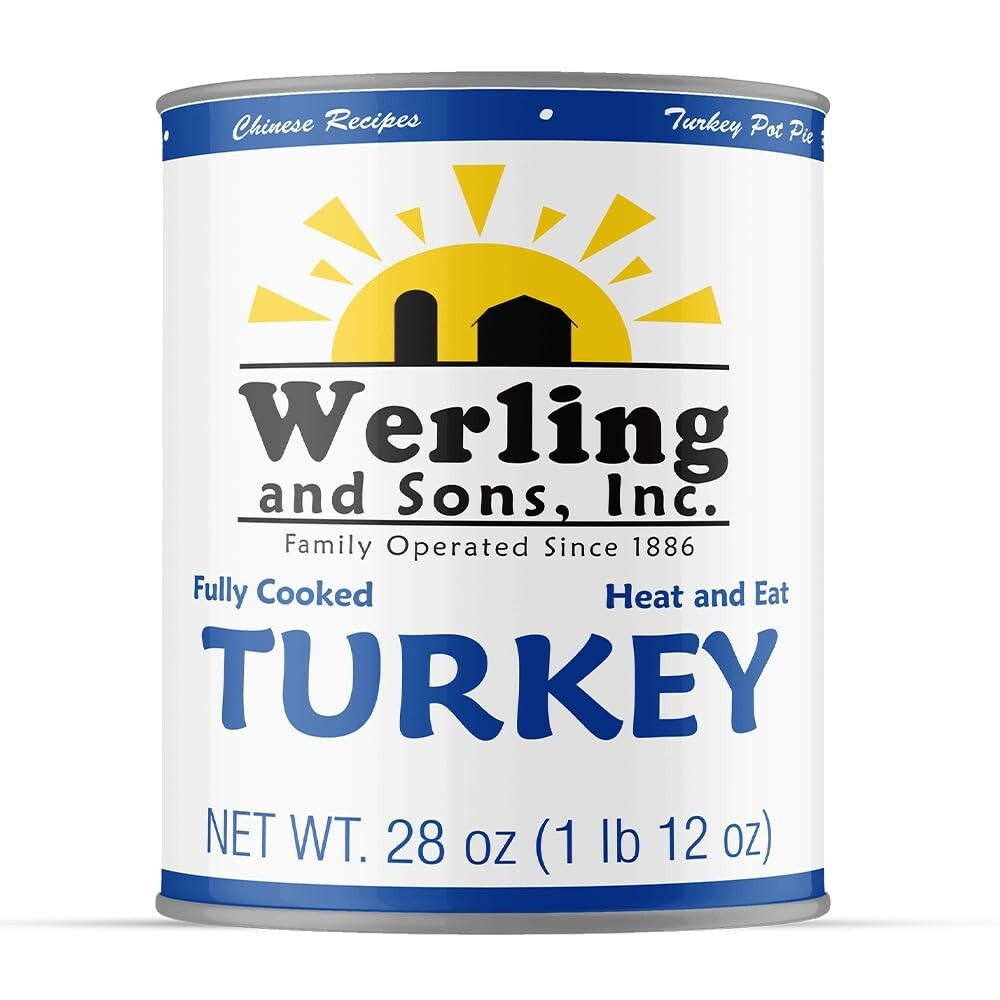 12 Cans Pack – Werling & Sons Fully Cooked Canned Turkey Meat 28 Oz Heat & Eat